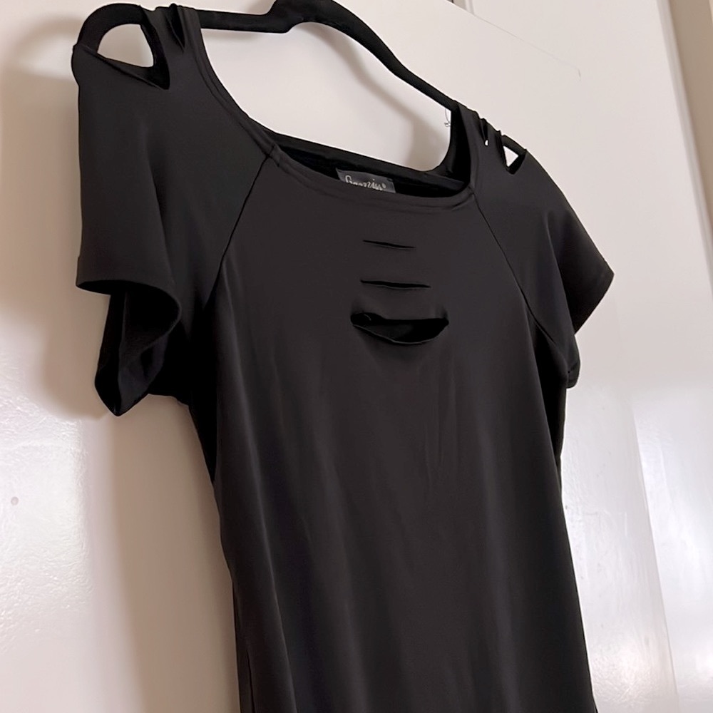 Black Stretchy Tee w/ Laser Cutouts